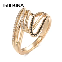 gulkina new cross twist finger ring for women 585 rose gold micro wax inlay blackwhite natural zircon ring wedding jewelry 2021