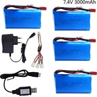 Аккумулятор lipo 7,4 В, 3000 мА  ч, 18650 для Q46 Wltoys 10428 1242812423 RC, запасные части для автомобиля с зарядным устройством, 7,4 В, 2S, аккумулятор для игрушек, запчасти
