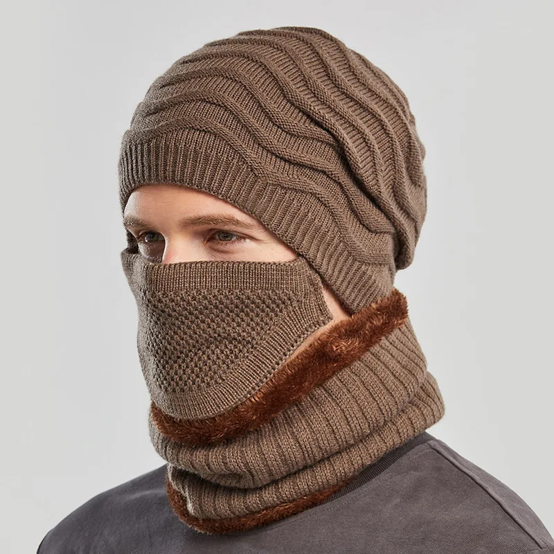 

Kintted Hats Men Keep Warm Black Hat Scarf Ask Three-piece Suit Casual Windproof Foldable Outdoor Winter Hats Sombreros De Mujer