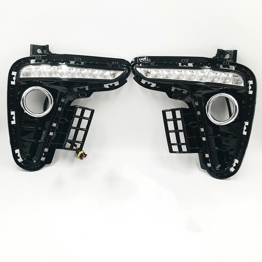 Chrome Fog Ring 2 шт. автомобильный DRL 12 В Светодиодный дневной ходовой светильник, Дневной светильник, противотуманная фара, Автомобильный светодиодный фонарь для Kia Rio K2, указатель поворота, стиль, реле, водонепроницаемый - Цвет: Chrome Fog Ring