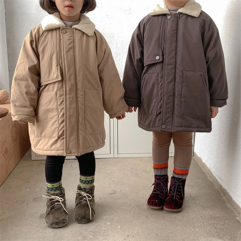 

Girls Baby's Kids Coat Jacket Outwear 2021 Fur Plus Thicken Spring Autumn Cotton Buttons School Outfits Fleece Teenage Children'