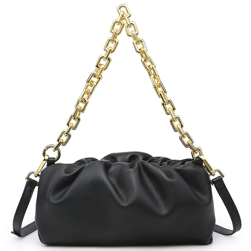 

Ladies Luxury Fashion Dumpling Bags Large Capacity Genuine Leather Handbags Elegant Chain Shoulder Messenger Bags Crossbody Bags