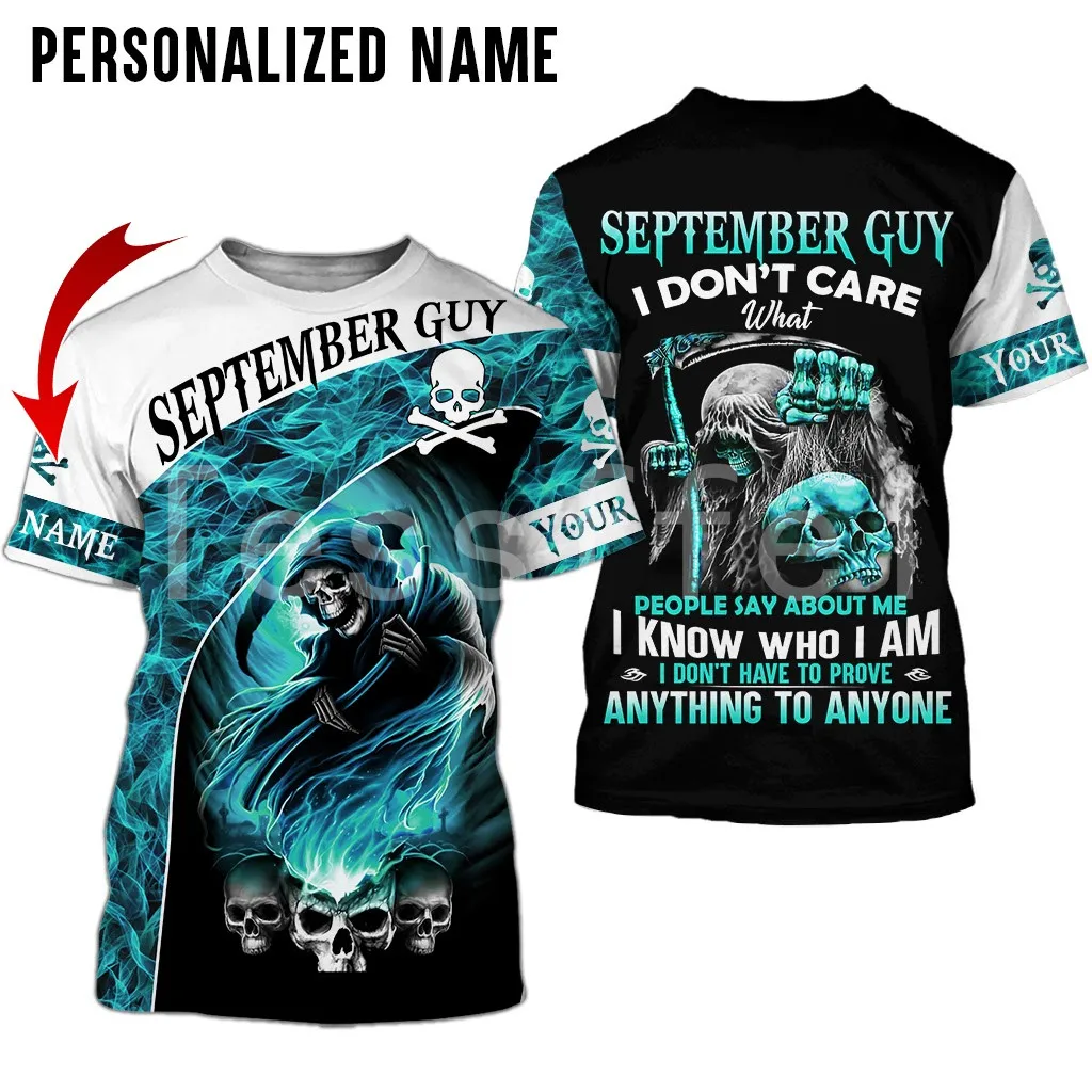 Tessffel Month Guy Skull Customized Name 3D Printed 2021 New Fashion Summer Harajuku T-shirt Unisex Top O-Neck Short Sleeve M16 | Мужская