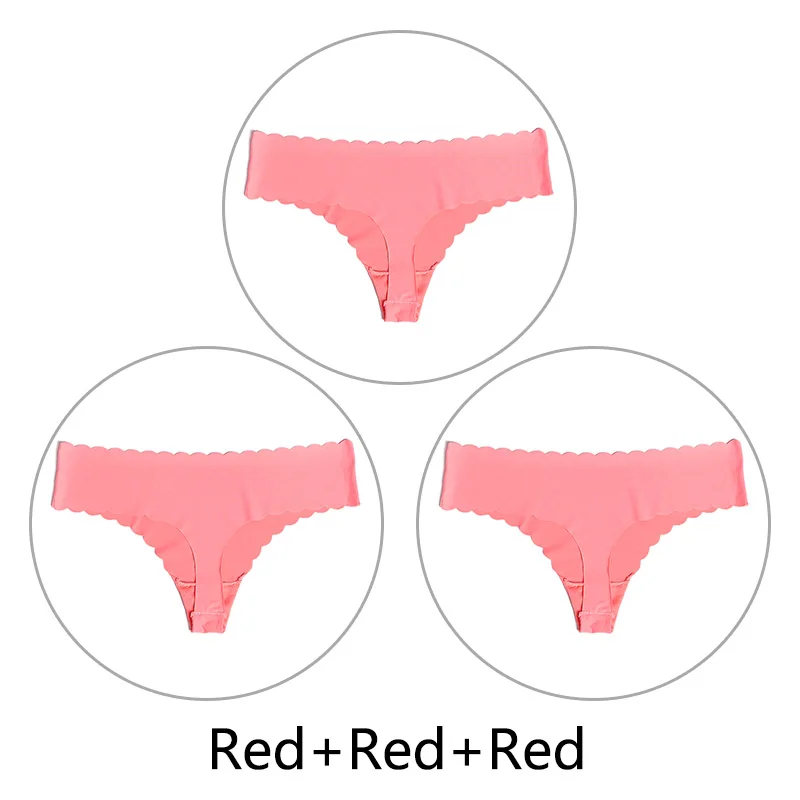 Red Red Red 3 шт./партия ультра-тонкий открытый Шелковый бесшовный стринги с низкой посадкой, цельные сексуальные трусики-стринги, нижнее белье для женщин, танга XS-L, американский размер - Цвет: Red Red Red