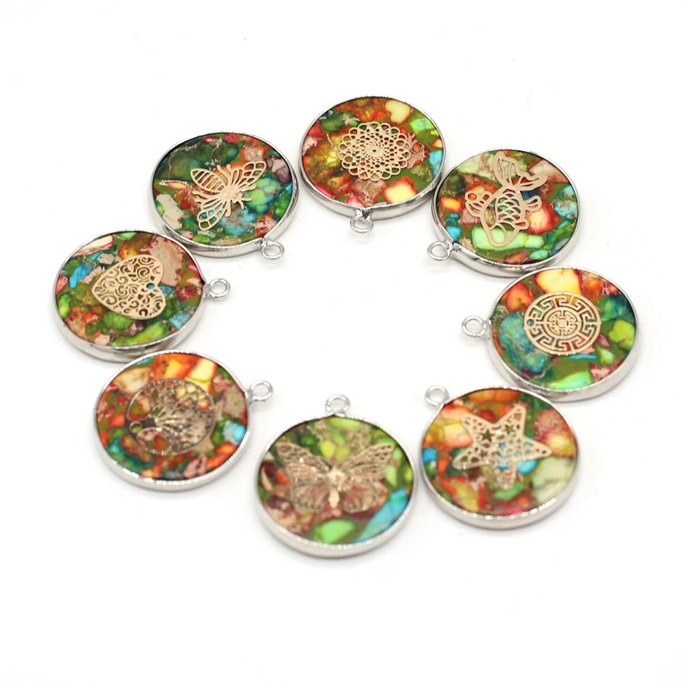 

Natural Gem Round Colorful Emperor Stone Pendant Handmade Crafts DIY Necklace Bracelet Earrings Jewelry Accessories Gift Making