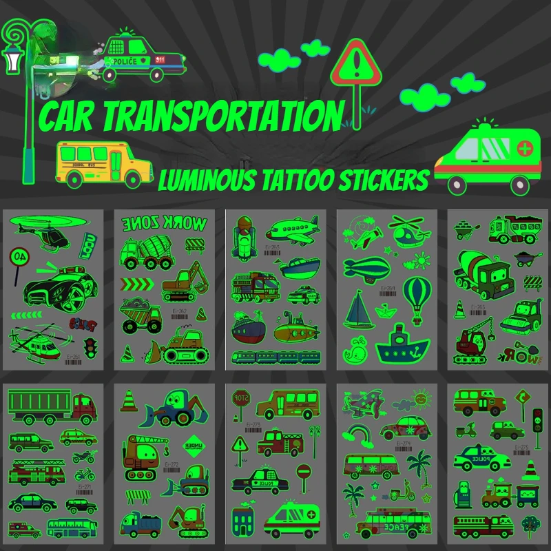

Новинка 2021, детская светящаяся тату-наклейка, мультяшная транспортировка, Женская одноразовая наклейка, временная татуировка