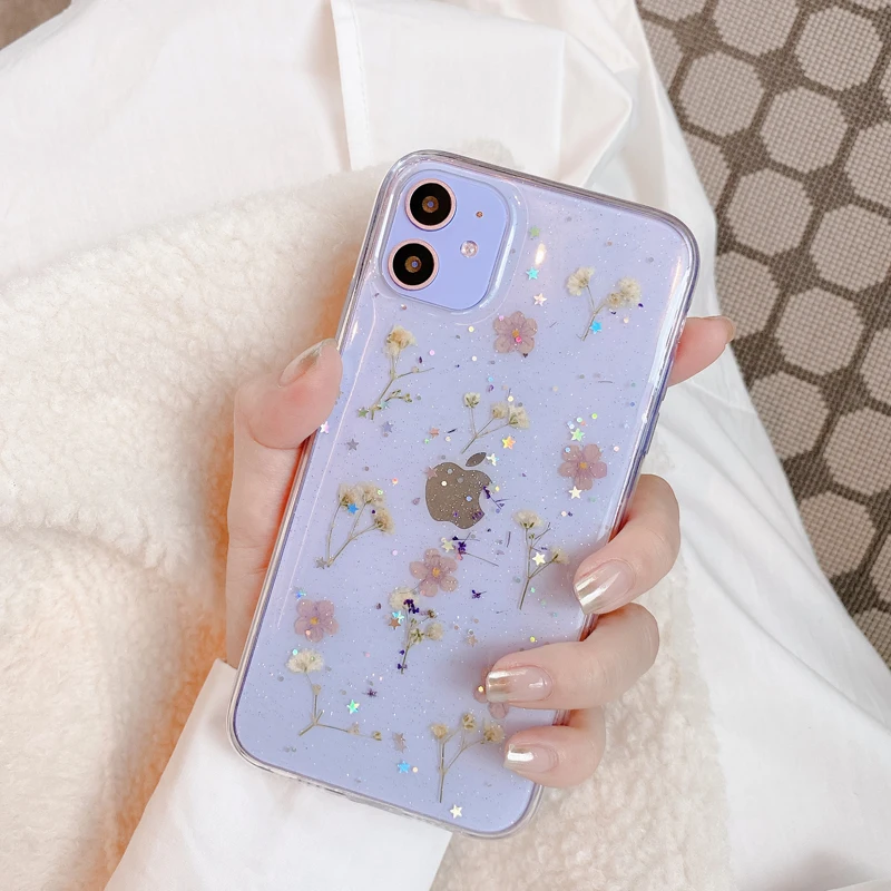 GlamPhone чехол с розовыми высушенными цветами женский для iPhone11Pro/Max X XS Max XR Мягкий