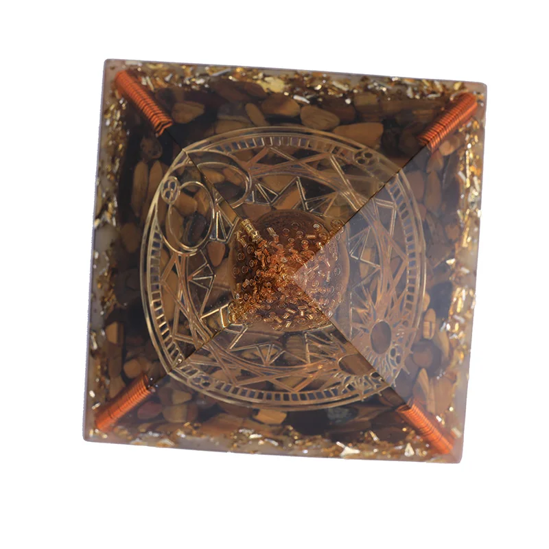 

3.74inch Reiki Symbols Orgonite Pyramid Tiger's Eye Energy Balancing Orgone Pyramid Meditation Healing Natural Stone Generator