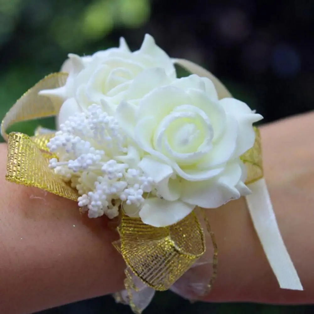 

New 2PCS/set Bridal wrist corsage foam rose flower bridesmaid wrist corsage wedding party ribbon bracelet