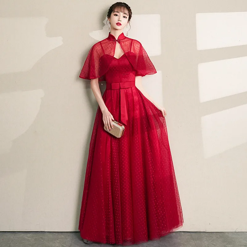 

Женское вечернее платье-трапеция, бордовое длинное платье с V-образным вырезом на бретельках и шалью, для выпускного вечера,