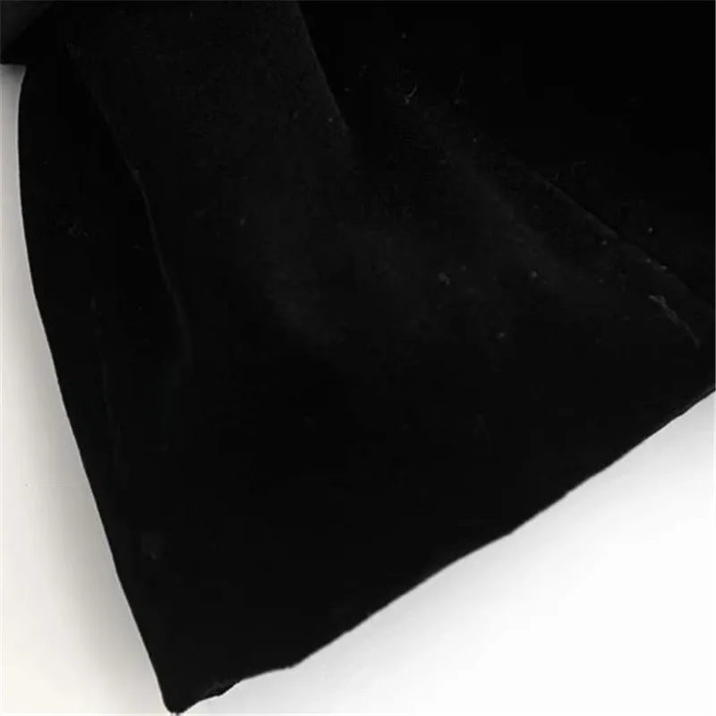 

Stylish solid black V neck Velvet Blazer hidden breasted puff long sleeve back bow tie female casual wear top blusas