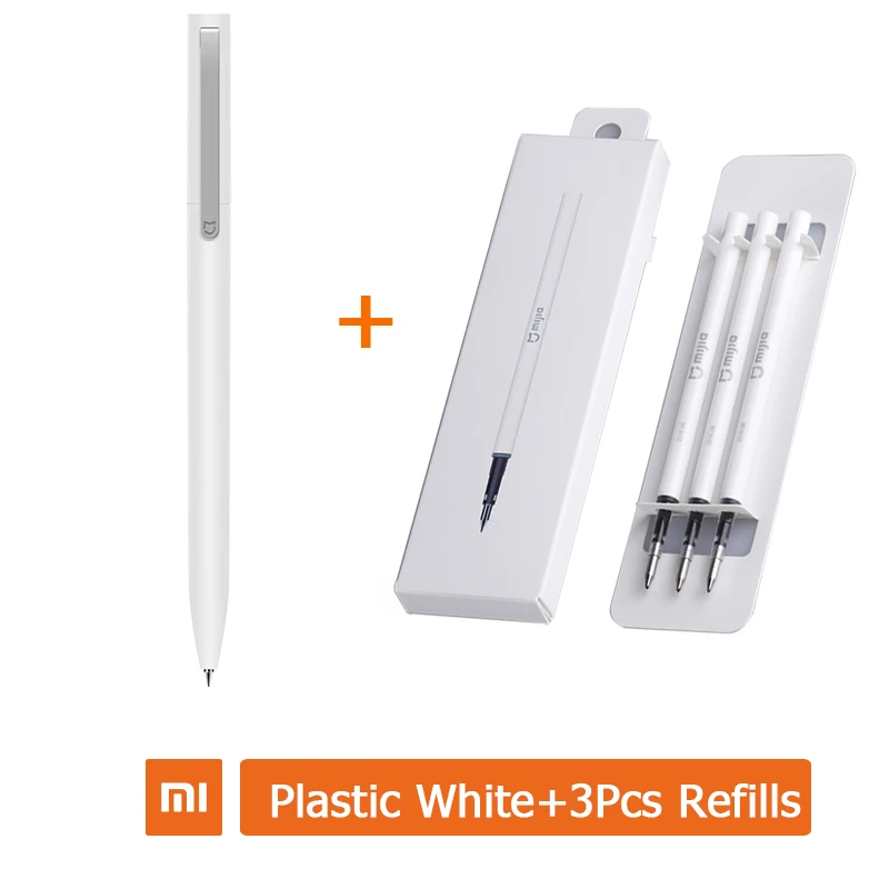 White3pcs Xiao mi jia металлическая ручка 0,5 мм черная mi ручка PREMEC гладкая швейцарская сменная японская чернильная долговечная шариковая ручка - Цвет: White3pcs