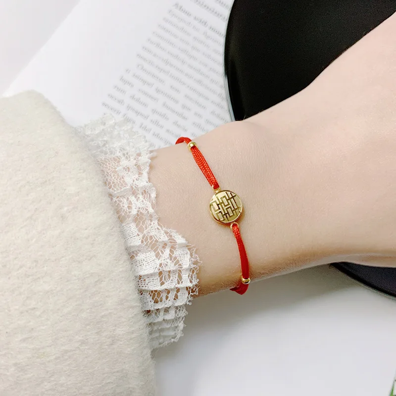 

YUN RUO Rose Gold Fortunate Chinese Word Red Line Bracelet Woman Birthday Gift 316 L Titanium Steel Jewelry Not Change Color