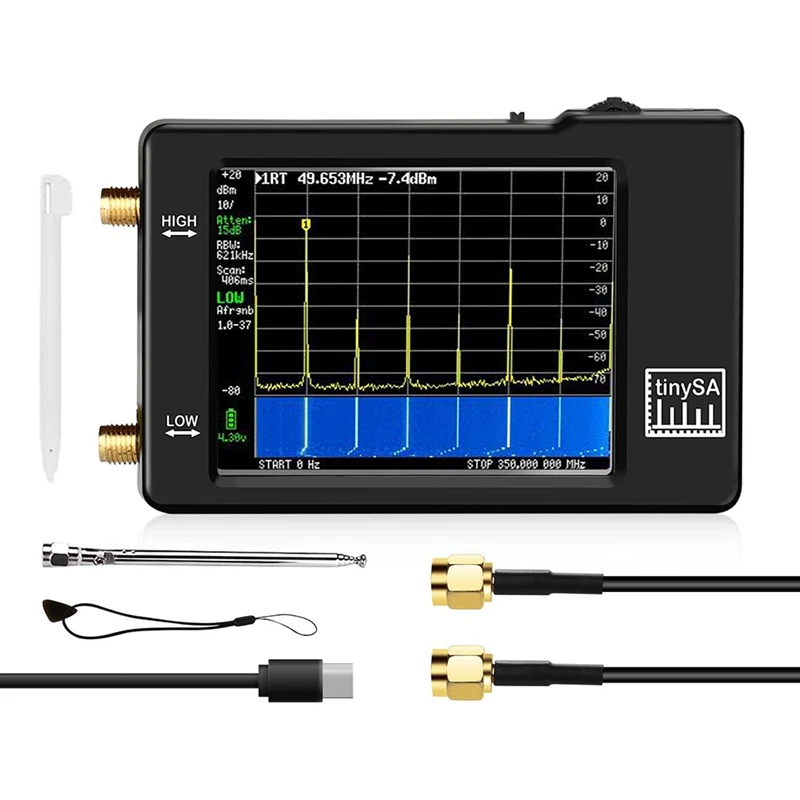 

Портативный Миниатюрный анализатор спектра TinySA, 2,8 дюйма, 0,1-960 МГц, вход MF/HF/VHF UHF, генератор сигналов