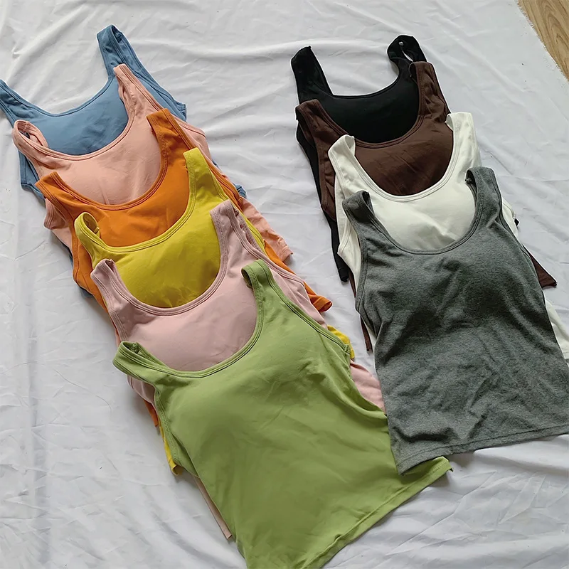 

2021 summer new cross beautiful back camisole slim fit without steel ring detachable chest pad vest base single wear top women