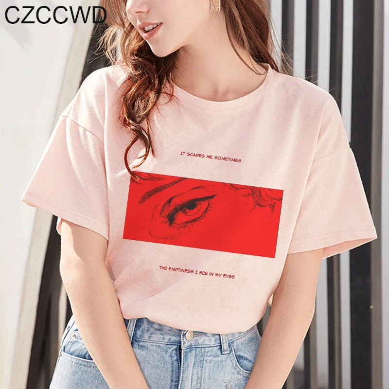 

CZCCWD New Women T-shirts Casual Harajuku Abstract Printed Tops Tee Summer Female Aesthetic Short Sleeve T Shirt Vetement Femme