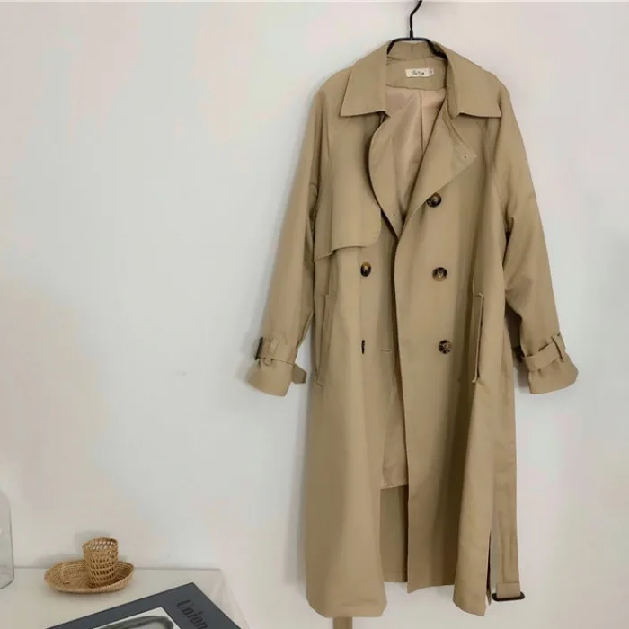 Mooirue длинное пальто для женщин с поясом Винтаж корейский Стиль Уличная свободная