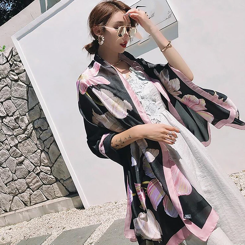 

Flower Printed Large Square Scarves New Female Elegant Large Silk Scarf Fashion Ladies Accessories 180*90cm