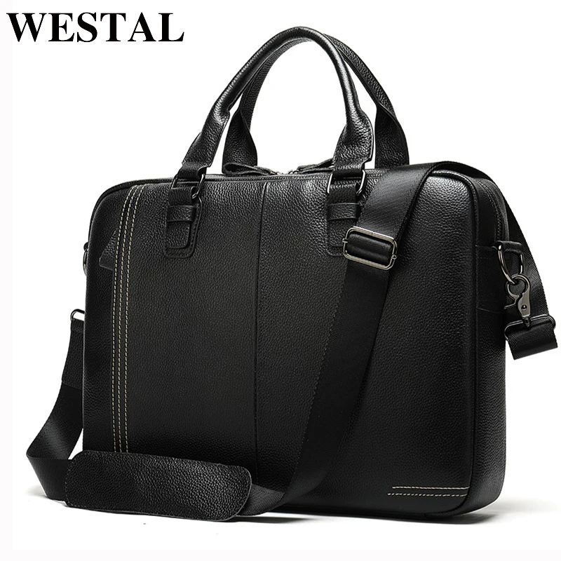 WESTAL men's briefcase bag men's genuine leather laptop bag for men porte document office bags for men business handbags 7001