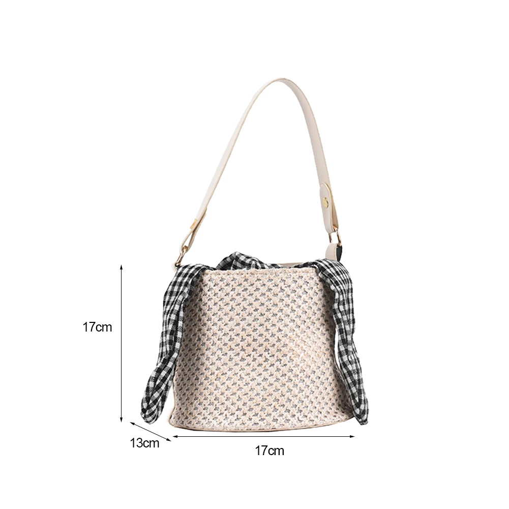 

Summer Solid Color Bowknot Bucket Bag Vintage Women PU Leather Woven Patchwork Shoulder Crossbody Messenger Bag Ladies Bag