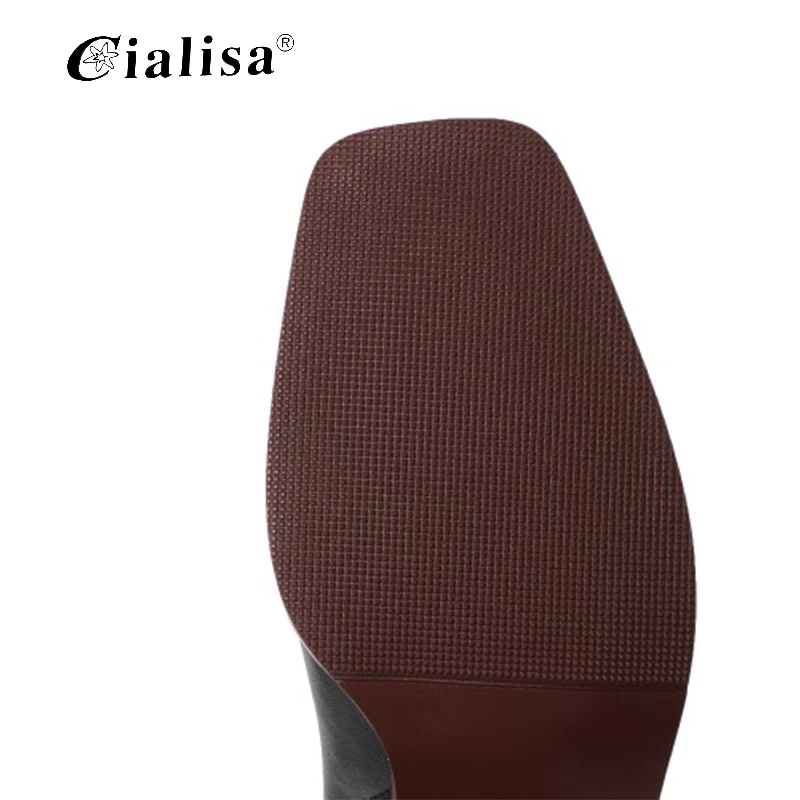 

CIALISA Ankle Boots Fashion Square Toe Zipper Brown High Heels Genuine Leather Women Shoes 2020 Fashion Autumn Winter Boots