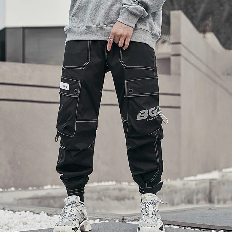 

Cargo pants men's spring new casual pants reflective print paratrooper function pants