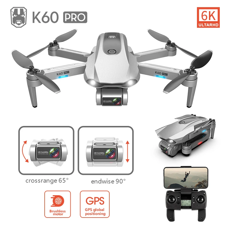 

K60Pro GPS Drone With Professional 6K Dual Camera 2-Axis Anti-Shake Gimbal Brushless Motor Foldable Quadcopter Long Battery Life