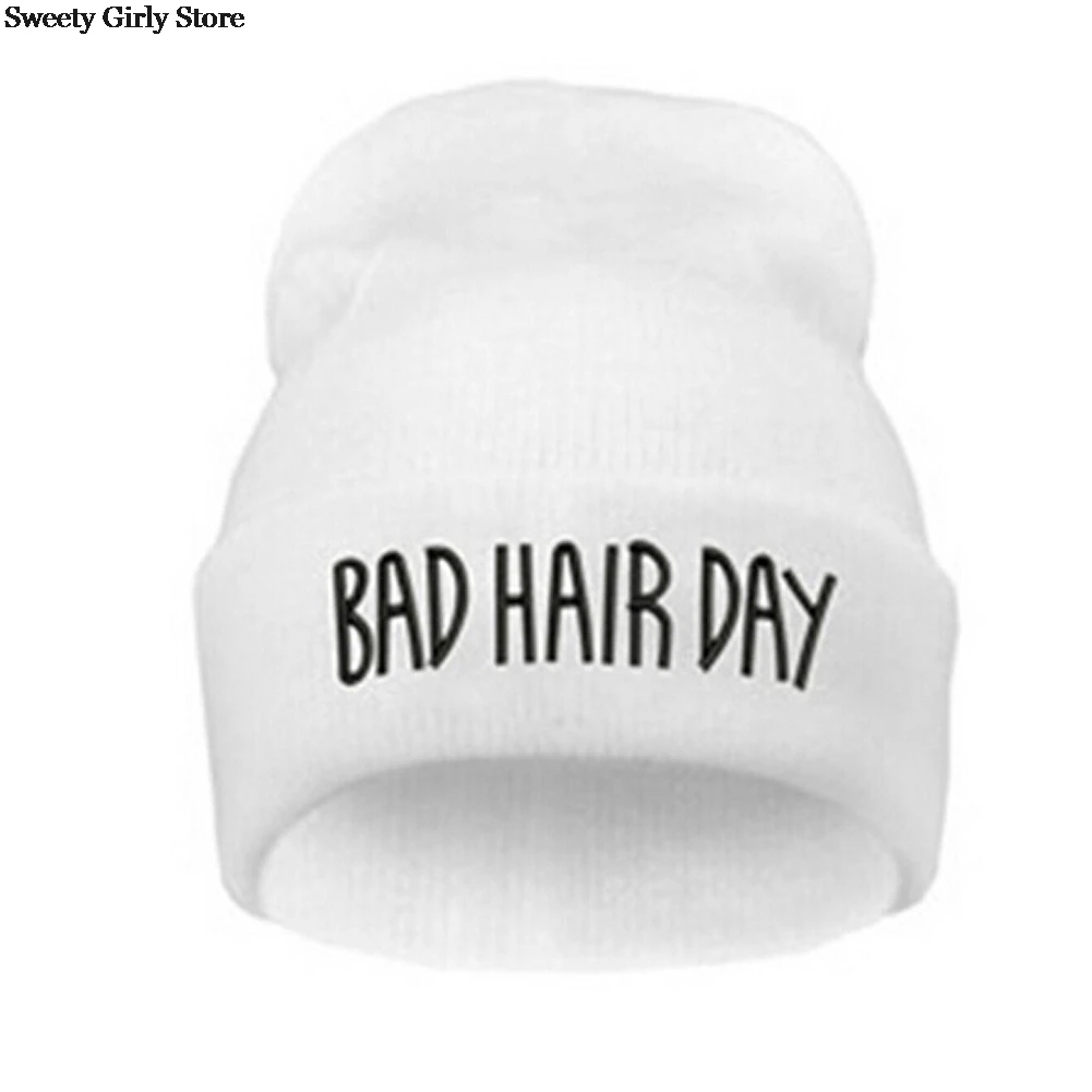 

Knitted Hat Winter Headwear for Women Men Letter Printing BAD HAIR DAY Fashion Warm Caps Casual Hip Hop Knit Skullies Beanies