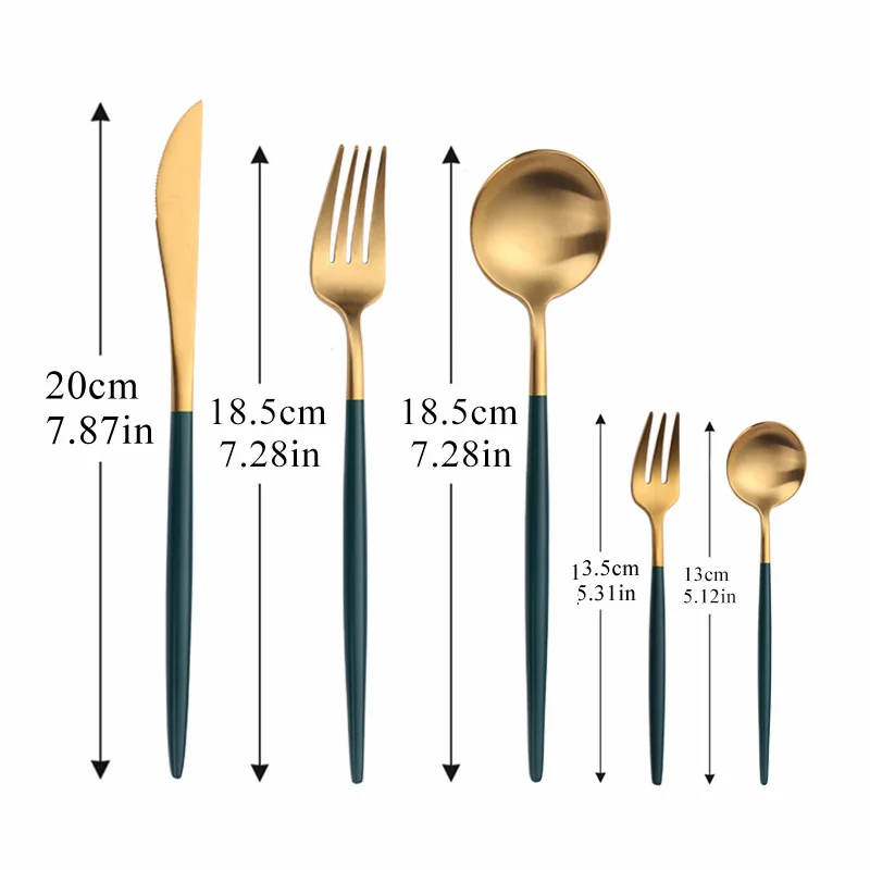 

Green Gold Cutlery Set Stainless Steel Golden Kitchen Tableware Travel Utensils Dinner Knife Set Western Dinnerware Dropshopping