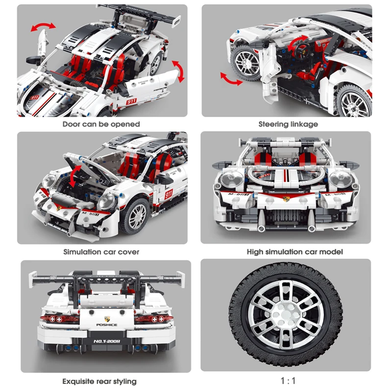 

City Technical Sports Car 911 Building Blocks Assembling Model Moc Idea Vehicle Brick 1208pcs Toy Gifts for Children