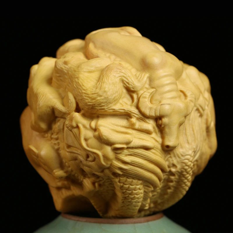 Китайская коллекция зодиака 4 5 см резьба из самшита твердая деревянная статуя