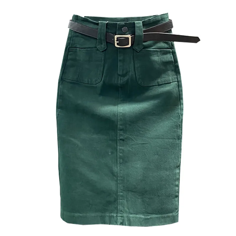 Женская Облегающая джинсовая юбка с разрезом и завышенной талией весна-лето |