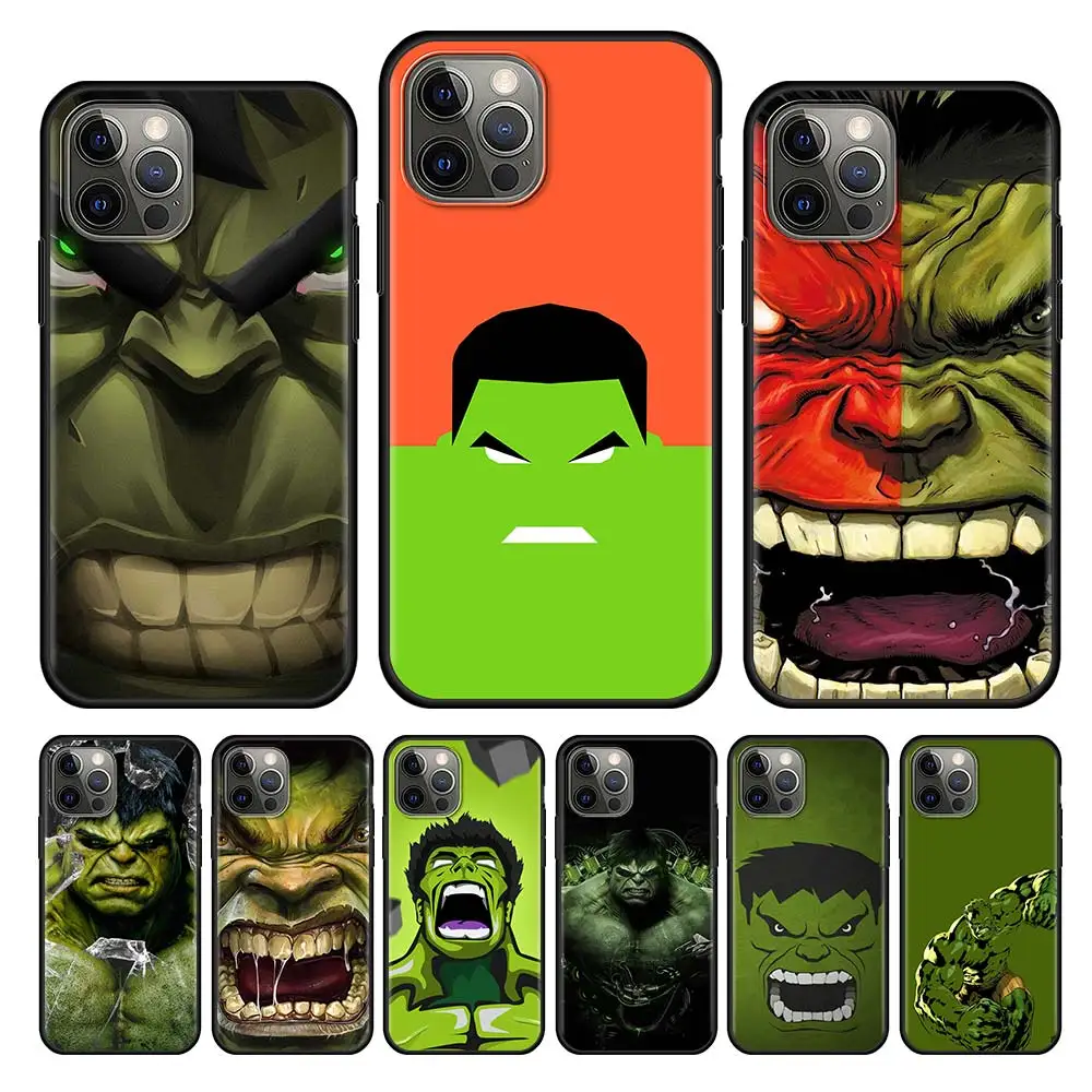 

Soft TPU Casing For Apple iPhone 11 13 12 Pro Max Case XR X XS 8 7 6 6S Plus 5 5S SE 2020 Marvel Hulk Face Black Phone Cover