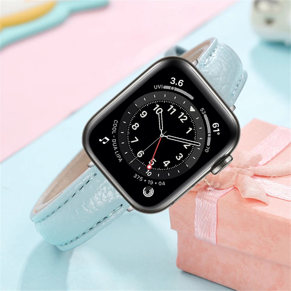 

Ремешок кожаный для Apple Watch Series 6 5 4 Se, тонкий браслет для Iwatch 3 2 1 38 мм 42 мм, ширина 14 мм, 40 мм 44 мм