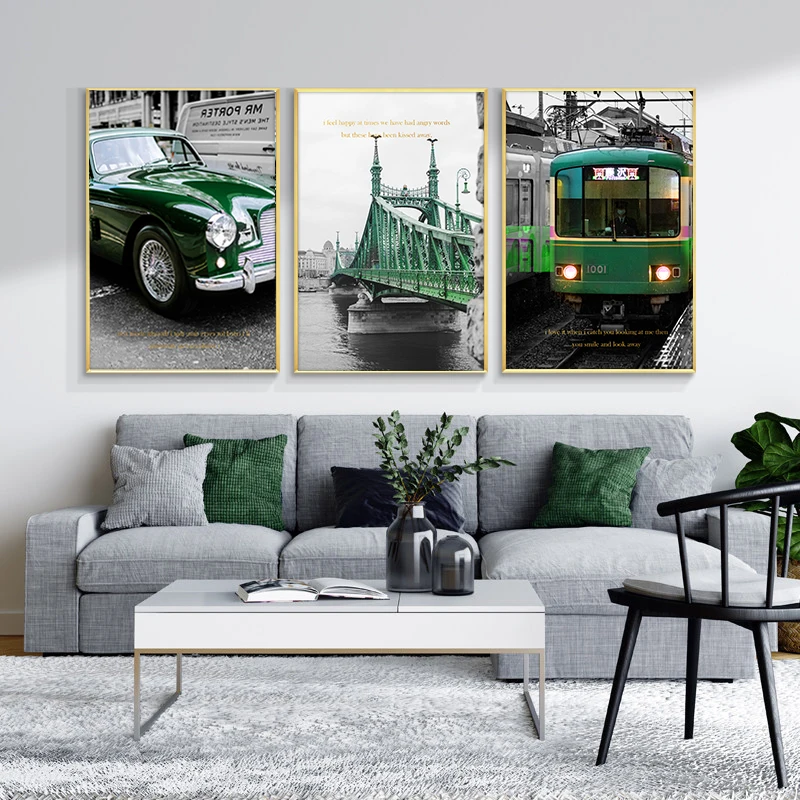 Зеленая городская пейзаж настенная живопись на холсте плакаты и принты