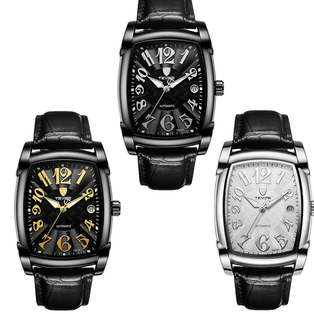 

Fashion Men's Double Display Square Leather Belt Date Display Luminous Pointer Portable Men's Mechanical Watches