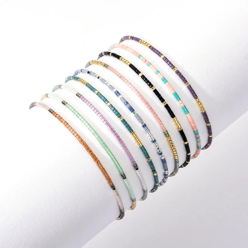 

6pcs/lot Bohemian Miyuki Seed Beads Charm Strand Bracelet Handmade Women Candy Wide Adjustable Stretch String Link Bracelets
