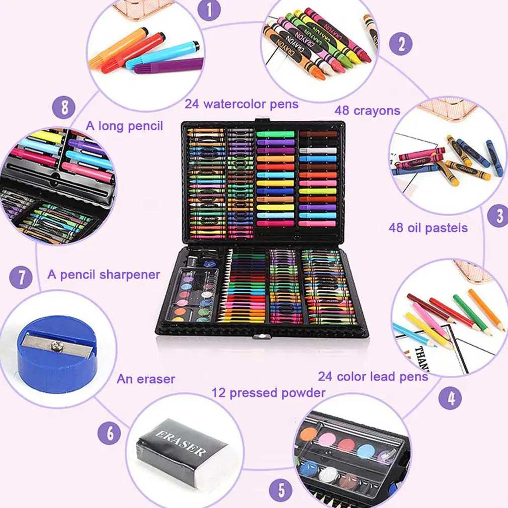 

150pcs/168pcs Children Drawing Set Water Color Pen Crayon Oil Pastel Painting Drawing Tool Art Supplies Stationery Set