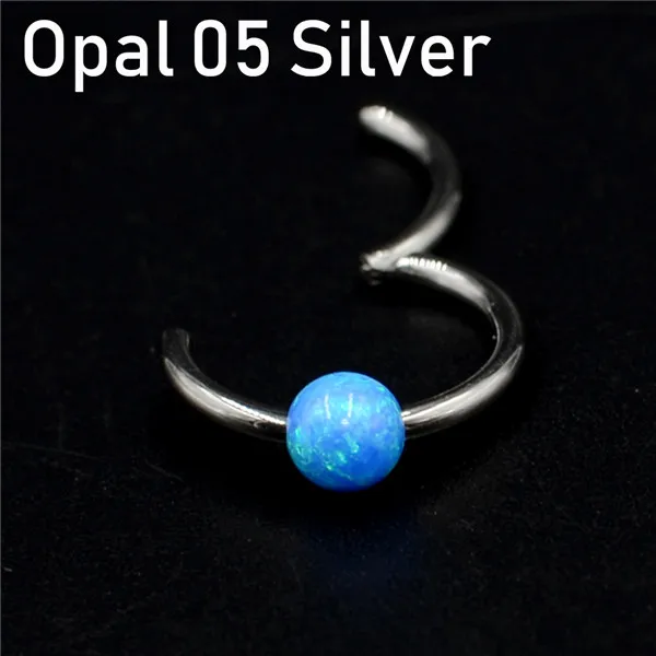 Opal 05 silver 1 шт. титановая шарнирная Опаловая перегородка кликер носовое кольцо Лабрет губа ушной хрящ спираль серьги гвоздики пирсинг ювелирные изделия 16 г - Окраска металла: Opal 05 silver