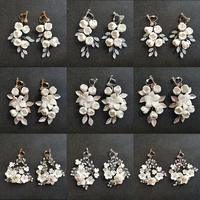 slbridal handmade rhinestones crystals pearl ceram flower bridal dangle earring wedding chandelier earring fashion women jewelry