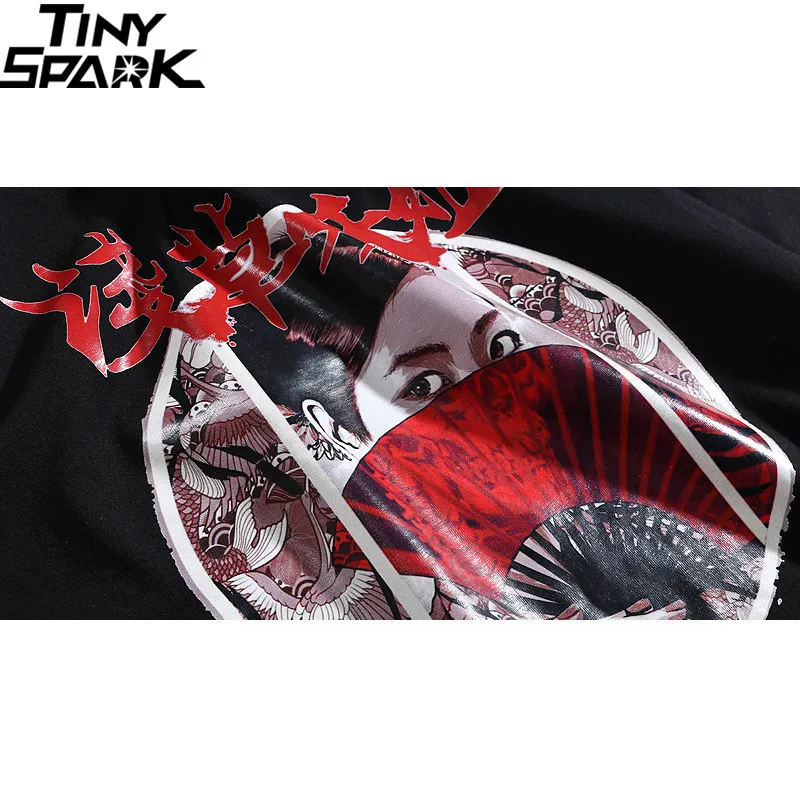 2019 Харадзюку футболка уличная Мужская японская Ukiyo E Geisha хип хоп летняя хлопок