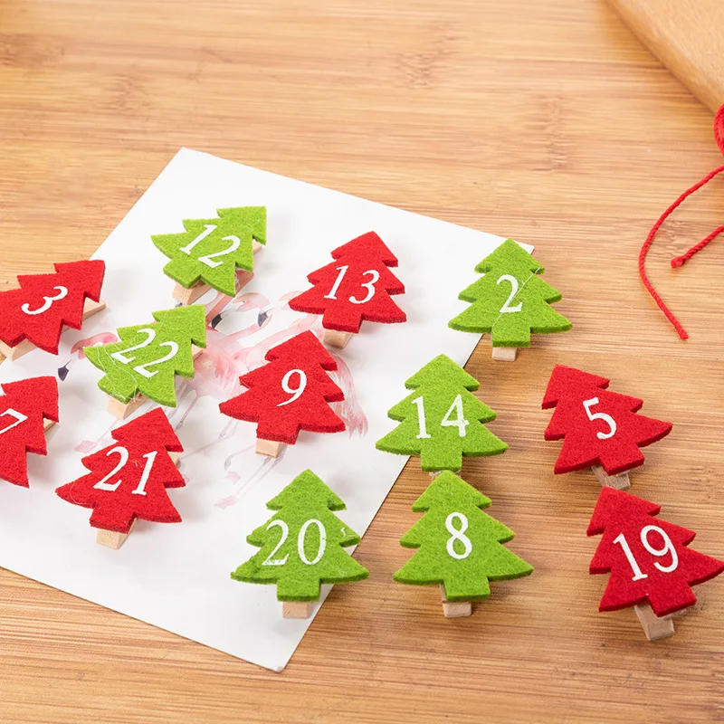 

Christmas tree shape wooden clip 1-24 number photo clip decoration bedroom living room Xmas wood clip