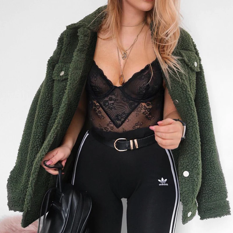 Свободное пальто из искусственного меха ягненка Женская Повседневная зимняя