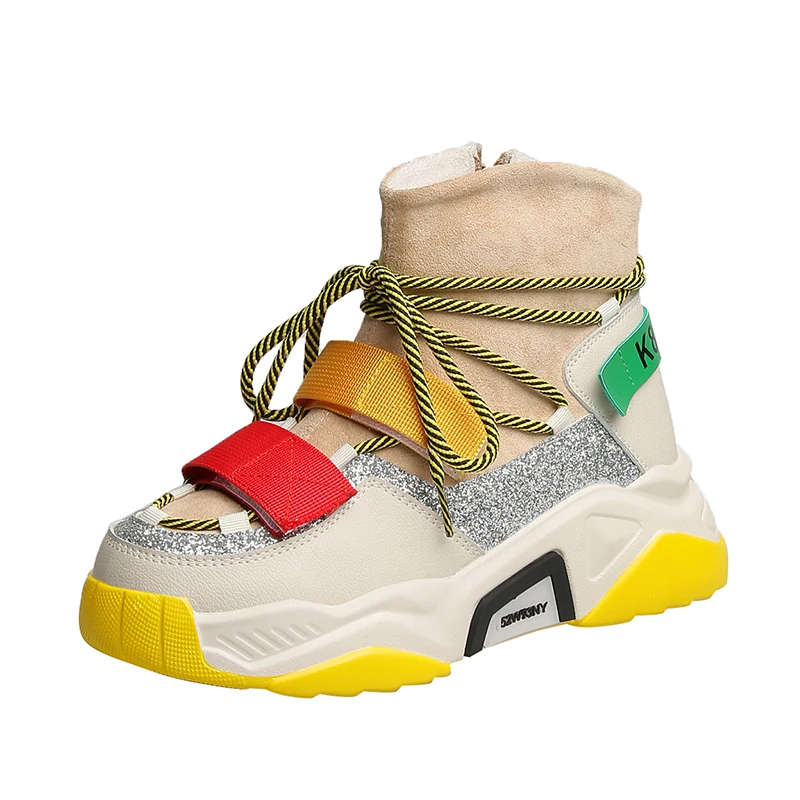 

New Women Shoes Autumn New Chunky Sneakers for Women Vulcanize Shoes Casual Fashion Shoes Lace-Up Platform Sneakers Coffee Shoes