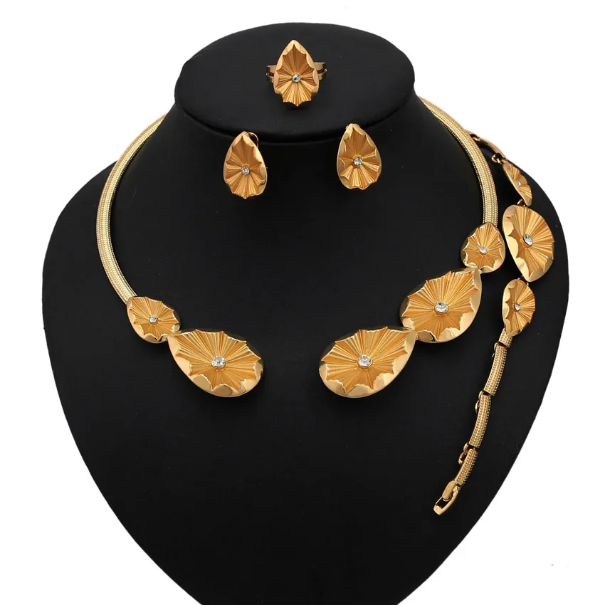 

Yulaili African Gold Jewelry Sets Nigerian Wedding Bridal Jewelery Set Wholesale Charm Choker Stud Earrings Bracelet Ring