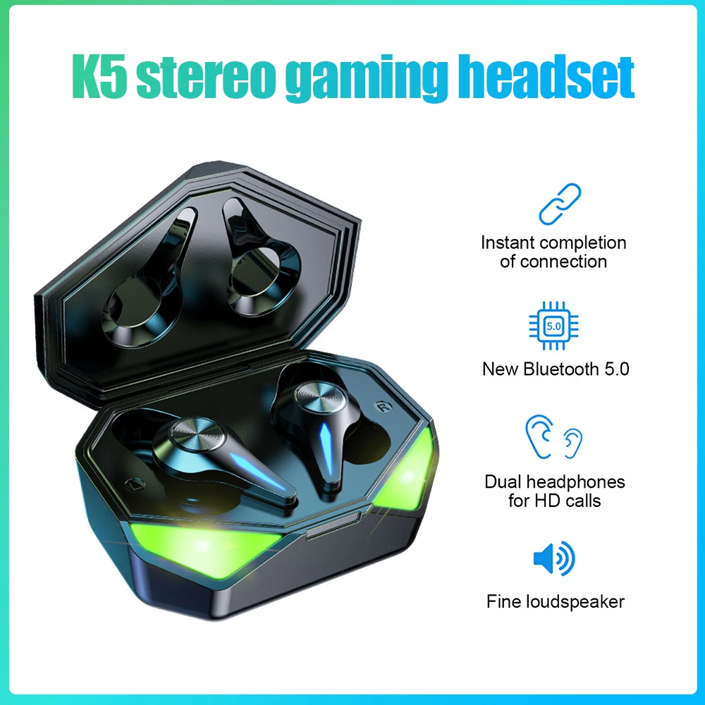 

K5 TWS Bluetooth Earphones Gaming Headset No Delay 9D Hifi Stereo Wireless Headphones LED Light Noise Cancelling Headsets Gamer