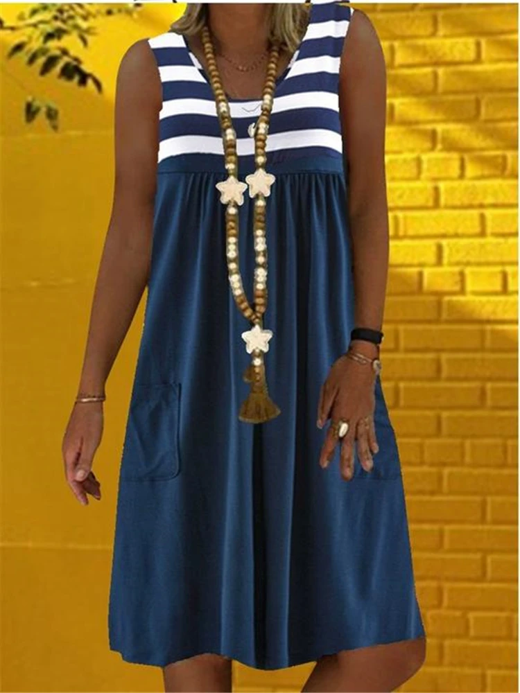 

Fashion new striped dress casual plus size dress wild woman sleeveless dress