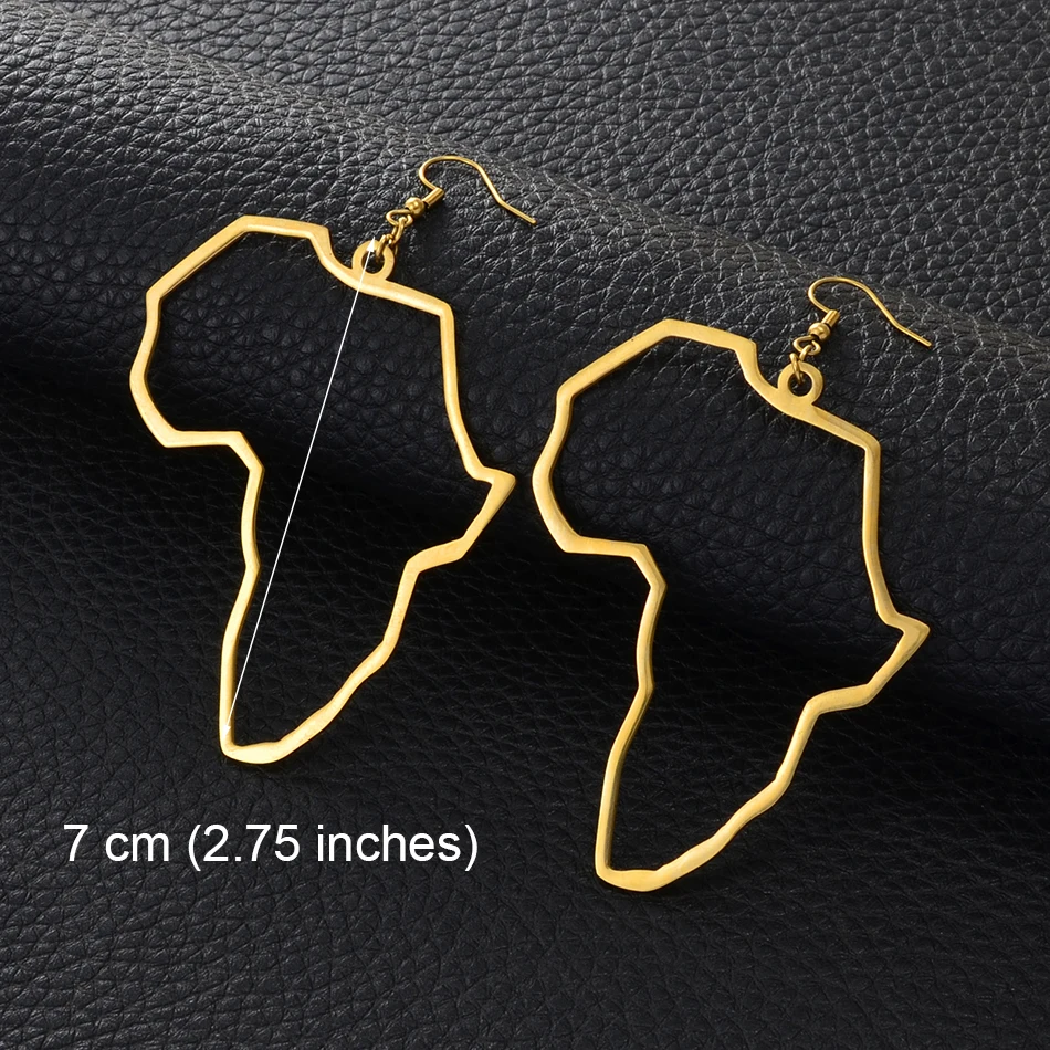 Большие серьги Anniyo с картой Африки увеличенные золотого цвета африканские