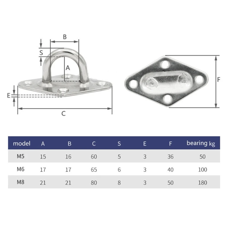 

316 Stainless Steel Pad Eye Plate with Enclosed Hook Staple Ring Hook for Marine Hammock Swing