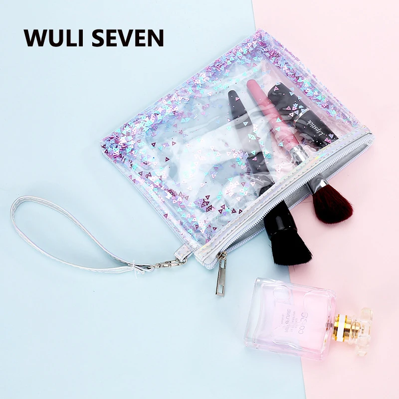 Прозрачная косметичка WULI SEVEN из ПВХ милая сумка для косметики с сыпучим песком